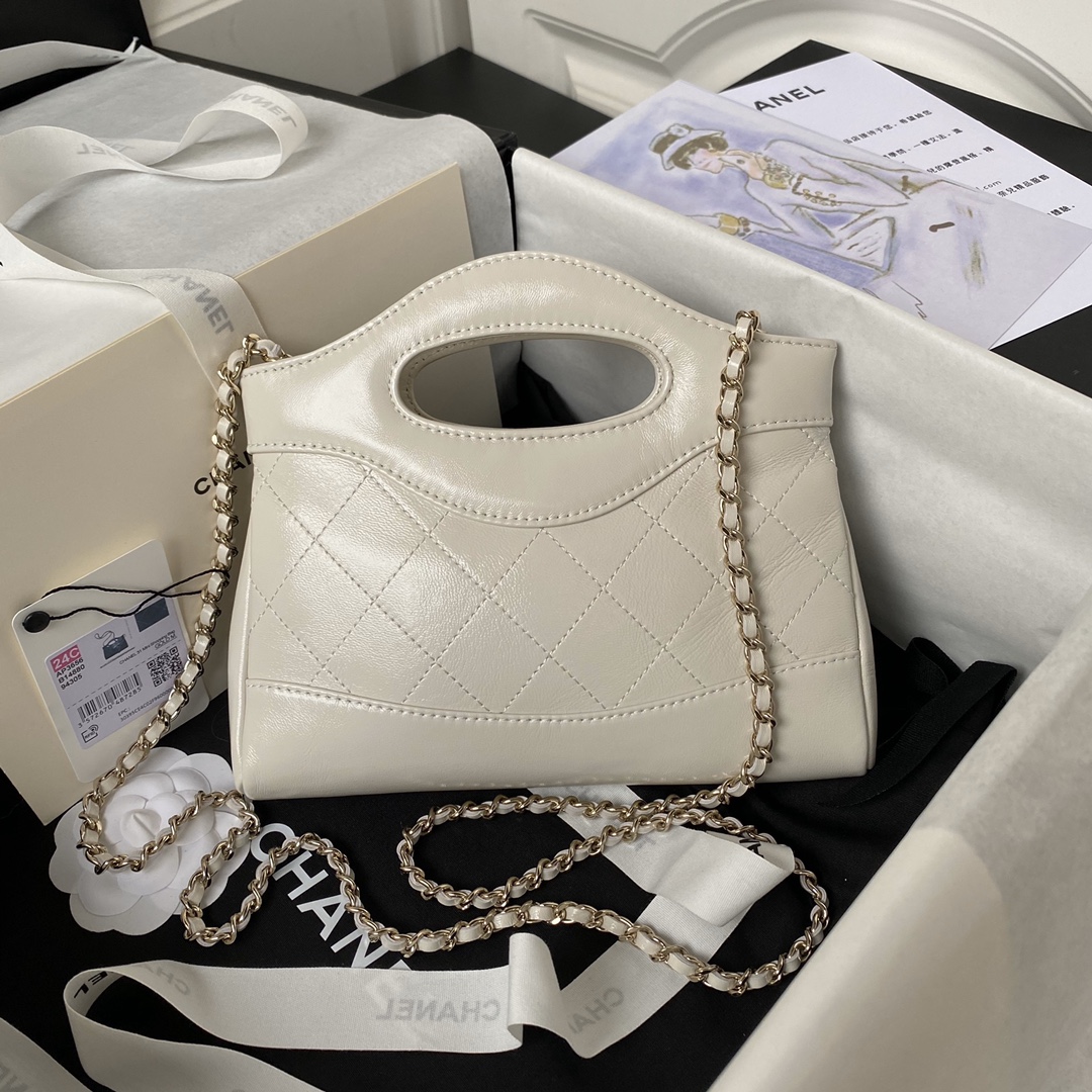 Calfskin Nano 31 Chain Shoulder Bag Handbag AP3656 White